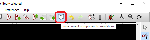 Screenshot highlighting the 'Save current component to new library' button in the top toolbar